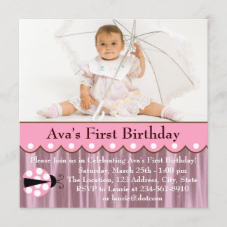 Invitation Fête d'anniversaire de Ladybug rose