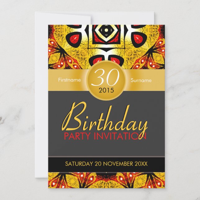 Invitation Fête d'anniversaire de l'âge d'or de la plume roug (Devant)