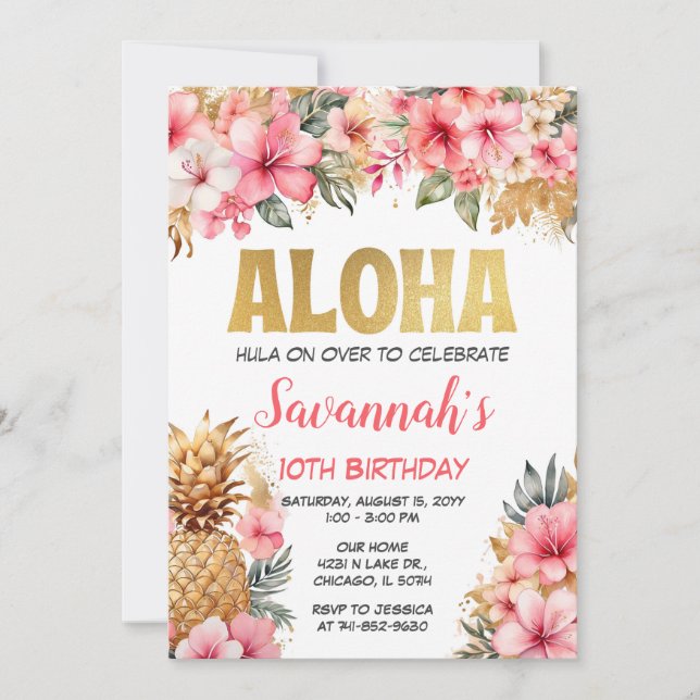 Invitation Fête d'anniversaire de l'Aloha hawaïen (Devant)
