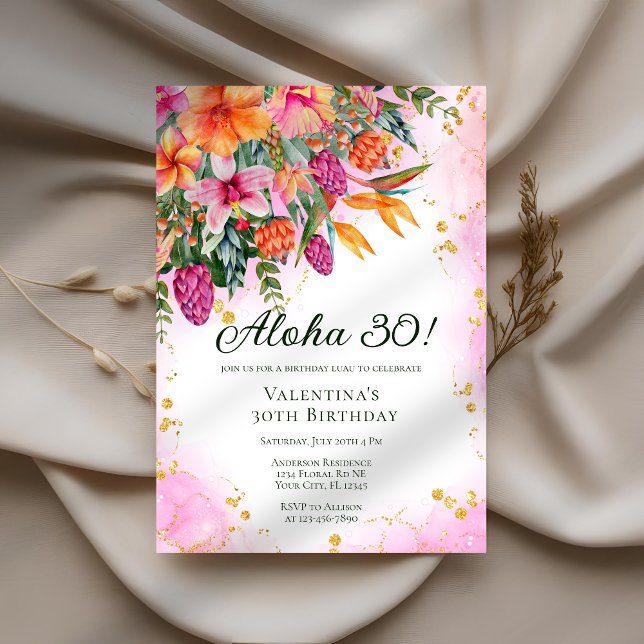 Invitation Fête d'Anniversaire de l'Aloha Luau (Créateur téléchargé)