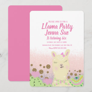 Invitation Fête d'anniversaire de lama pailletant Doodle Colo
