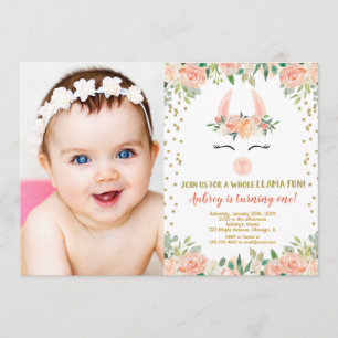 Invitation Fête d'anniversaire de lama, photo mignonne