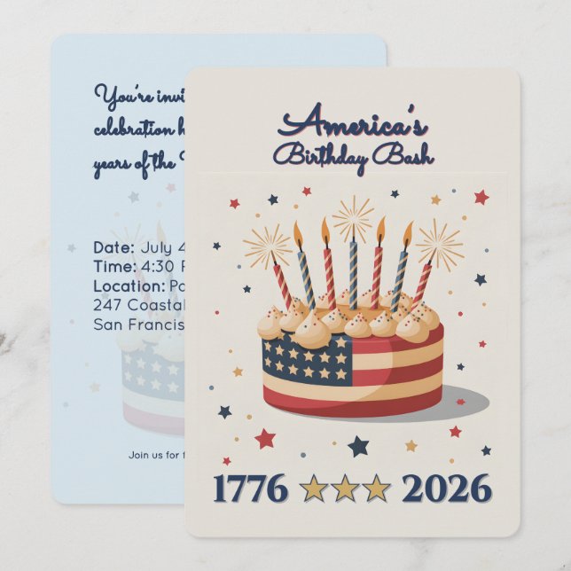 Invitation Fête d'anniversaire de l'Amérique 1776-2026 (Devant / Derrière)