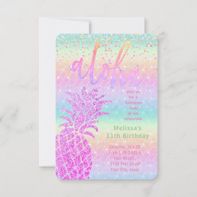 Invitation fête d'anniversaire de l'ananas à parties scintill (Devant)