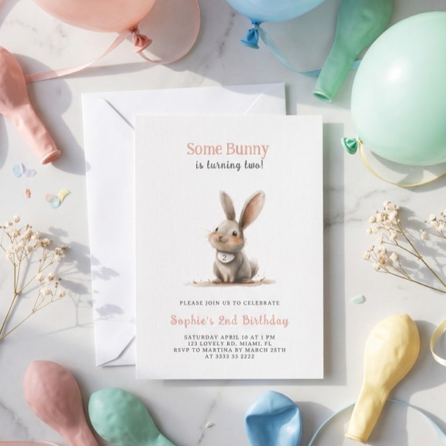 Invitation Fête d'anniversaire de lapin pour enfants mignons (Créateur téléchargé)