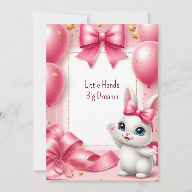 Invitation Fête d'anniversaire de lapin rose Thème rose 🐰 (Devant)