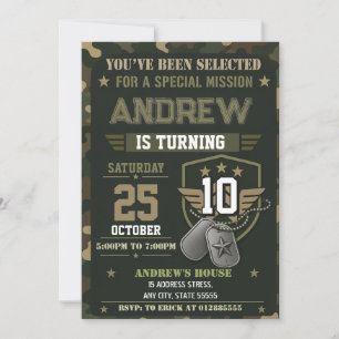 Invitation Fête d'anniversaire de l'armée camouflage personna