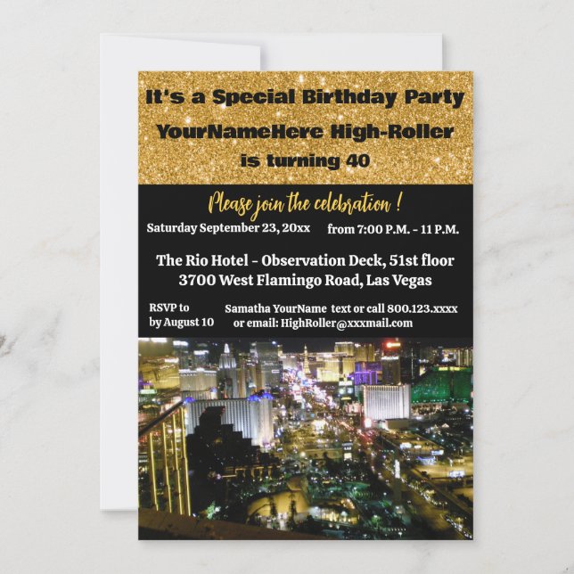Invitation Fête d'anniversaire de Las Vegas 40e (Devant)