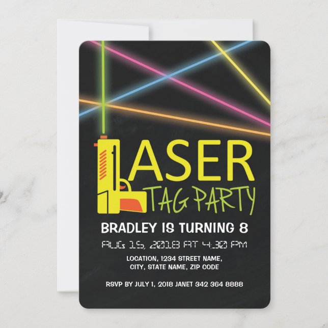Invitation Fête d'anniversaire de laser tag pour enfants (Devant)
