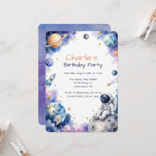 Invitation Fête d'anniversaire de l'astronaute à l'aquarelle
