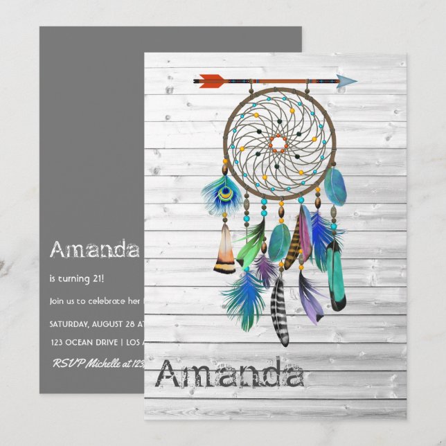 Invitation Fête d'anniversaire de l'attrape-rêve amérindien (Devant / Derrière)