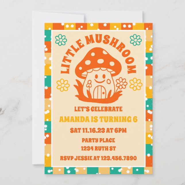 Invitation Fête d'anniversaire de l'automne du champignon rét (Devant)