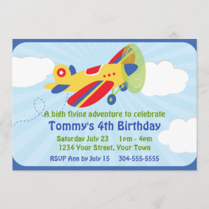Invitation Fête d'anniversaire de l'avion coloré