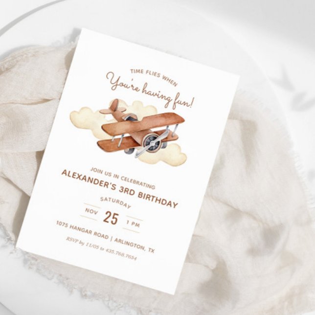Invitation Fête d'anniversaire de l'avion vintage Biplane Boy (This design is available for print and instant digital download!)