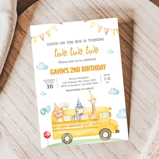 Invitation Fête d'anniversaire de l'école jaune (School Bus Birthday Party Invitation)