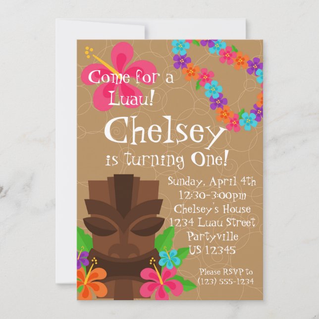 Invitation Fête d'anniversaire de Lei Luau d'homme et de (Devant)