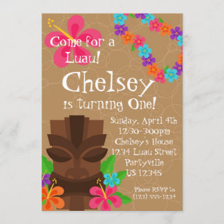 Invitation Fête d'anniversaire de Lei Luau d'homme et de