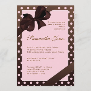 Invitation Fête d'anniversaire de l'élégant Polka Dot rose et