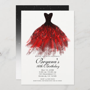 Invitation Fête d'anniversaire de l'Élégante robe rouge d'Épe