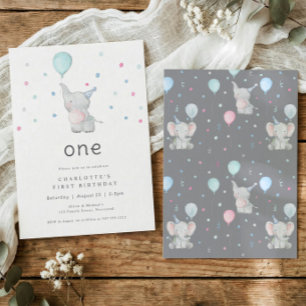 Invitation Fête d'anniversaire de l'éléphant mignon 1 an