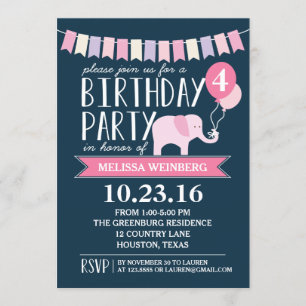 Invitation Fête d'anniversaire de l'éléphant selon l'âge   An