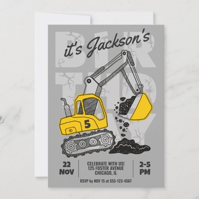 Invitation Fête d'anniversaire de l'enfant à thème de constru (Devant)