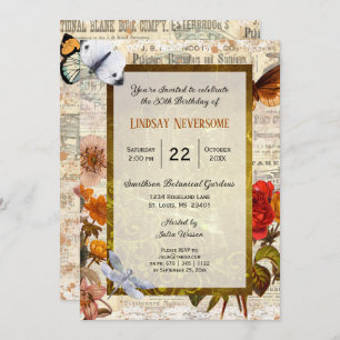 Invitation Fête d'anniversaire de l'Ephémère Florale vintage