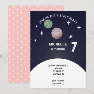 Invitation Fête d'anniversaire de l'espace en rose