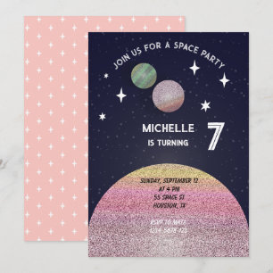 Invitation Fête d'anniversaire de l'espace en rose