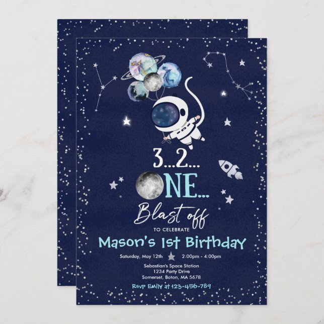 Invitation Fête d'anniversaire de l'espace extra-atmosphériqu (Devant / Derrière)