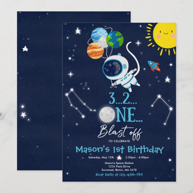 Invitation Fête d'anniversaire de l'espace extra-atmosphériqu (Devant / Derrière)