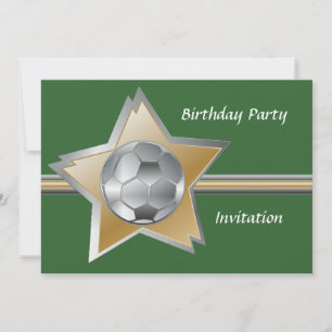 Invitation Fête d'anniversaire de l'étoile soccer en argent e