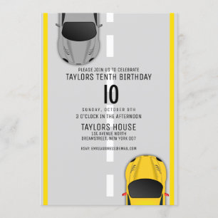 Invitation Fête d'anniversaire de l'hippodrome de course auto
