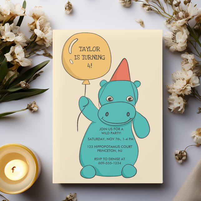 Invitation Fête d'anniversaire de l'Hippopotame Hippopotamus  (Créateur téléchargé)
