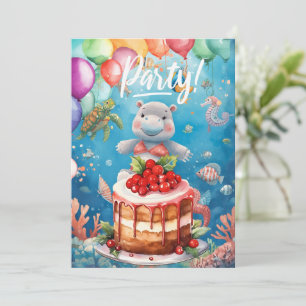 Invitation Fête d'anniversaire de l'Hippopotame sous l'eau