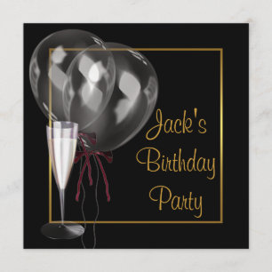 Invitation Fête d'anniversaire de l'homme Champagne Noir Or
