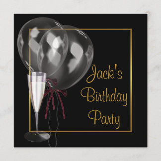 Invitation Fête d'anniversaire de l'homme Champagne Noir Or