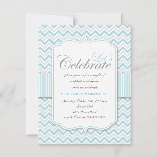 Invitation Fête d'anniversaire de l'hôtel Delicate Blue Chevr (Devant)