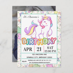 Invitation Fête d'anniversaire de licorne