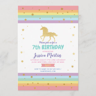 Invitation Fête d'anniversaire de licorne tout 5ème 6ème 7ème