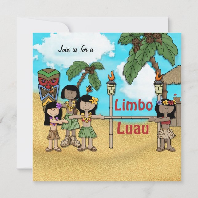 Invitation Fête d'anniversaire de Limbo Luau (Devant)
