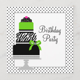 Invitation Fête d'anniversaire de Lime Green Zebra Cake Cupca