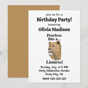 Invitation Fête d'anniversaire de lionne animale sans peur