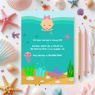 Invitation Fête d'anniversaire de Little Mermaid Underwater