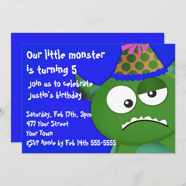Invitation Fête d'anniversaire de Little Monster (Devant / Derrière)