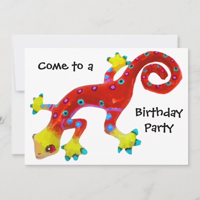 Invitation Fête d'anniversaire de Lizard aux couleurs folles (Devant)