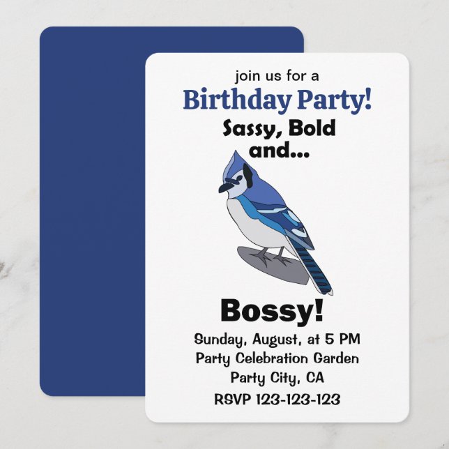 Invitation Fête d'anniversaire de l'oiseau effronté, audacieu (Devant / Derrière)