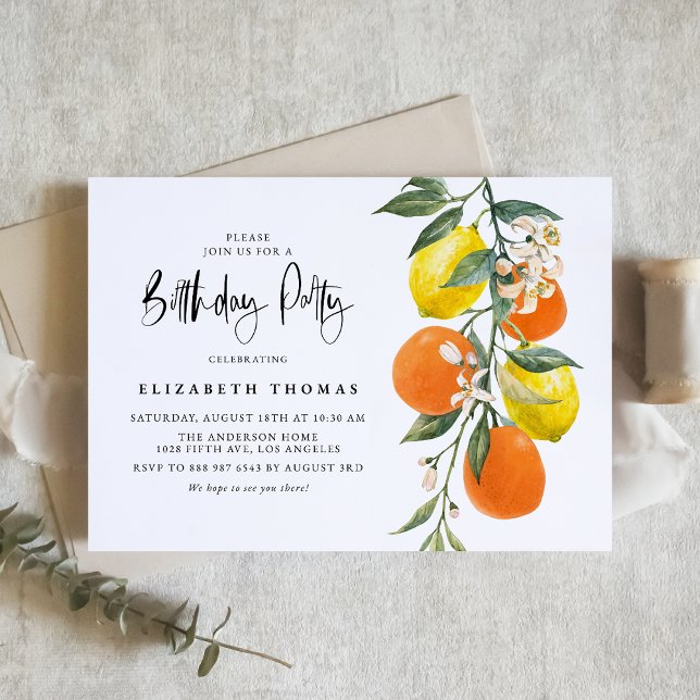 Invitation Fête d'anniversaire de l'Orange botanique et de la (Créateur téléchargé)