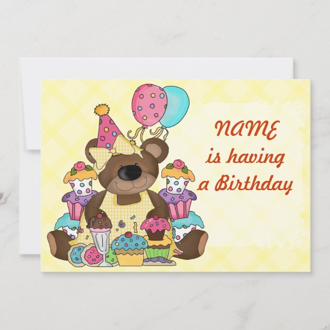 Invitation Fête d'anniversaire de l'Ours de Teddy (Devant)