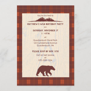 Invitation Fête d'anniversaire de l'ours en plaid russe et de
